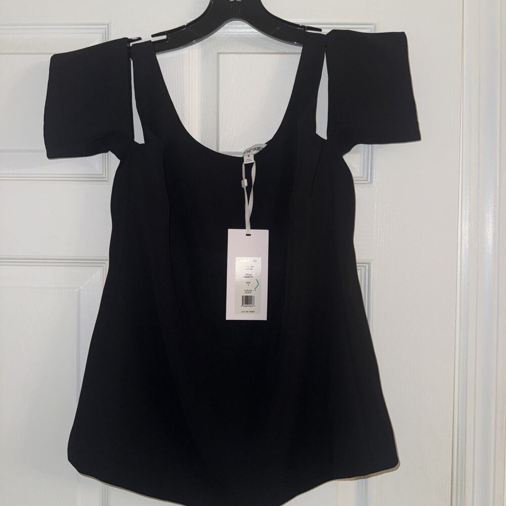 Copied - NWT Elizabeth and James Emmett Cold Shoulder Crepe Top 8 Black $245